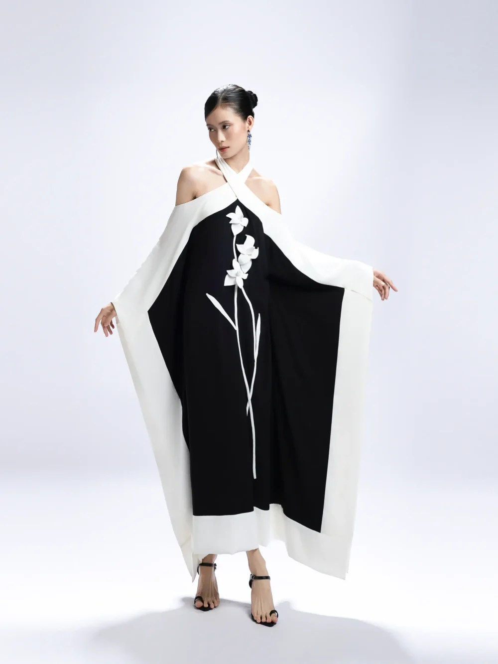 Halter-Neck Cape Sleeve Maxi Dress