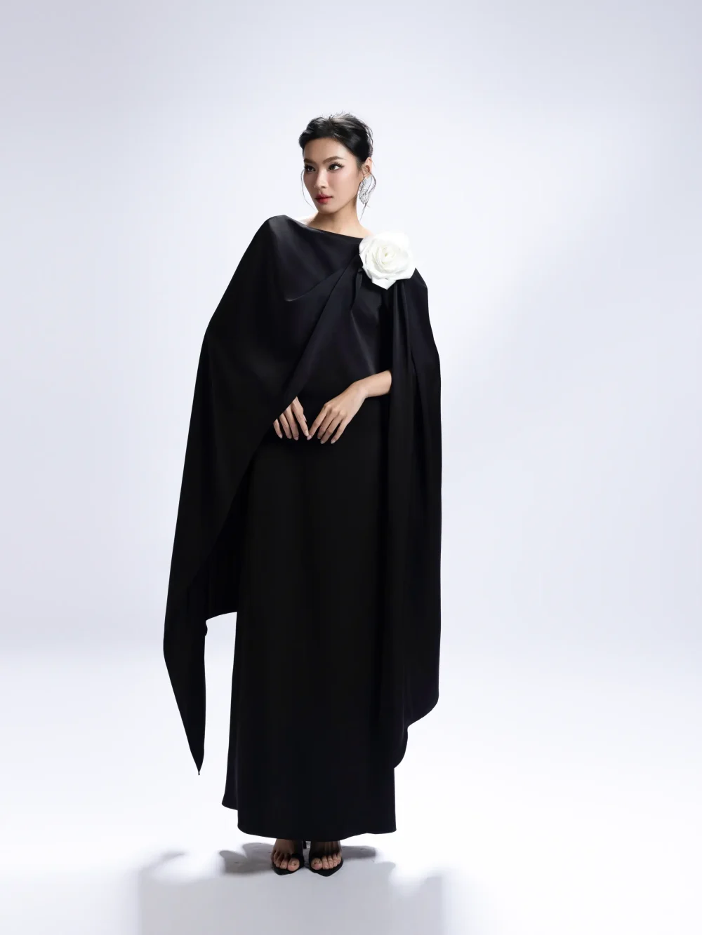 Floral Embellished Cape Maxi Dress