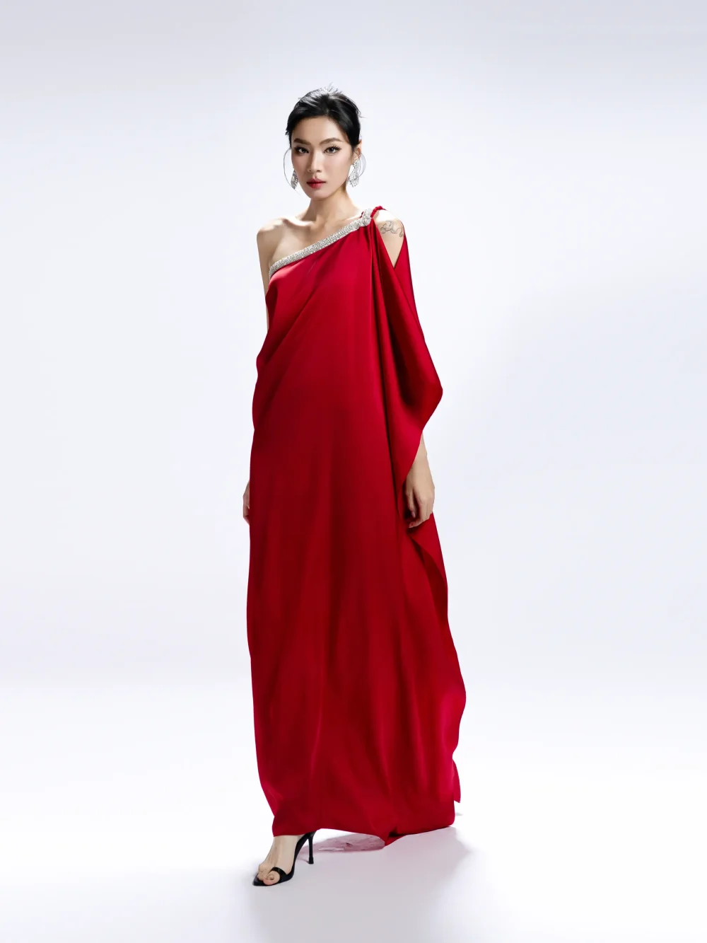 Asymmetrical Beaded Neck Maxi Dress