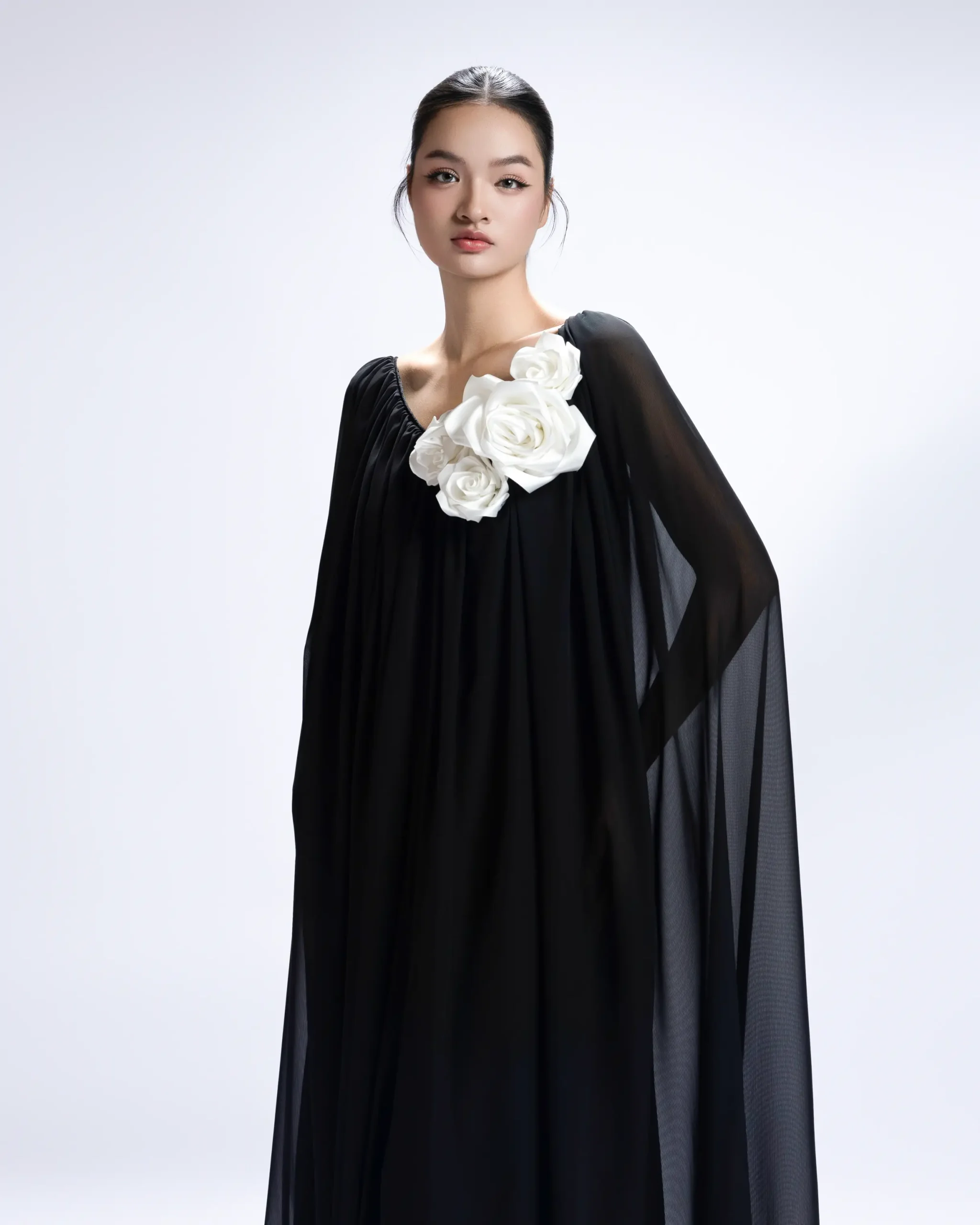 Floral Embellished Chiffon Cape