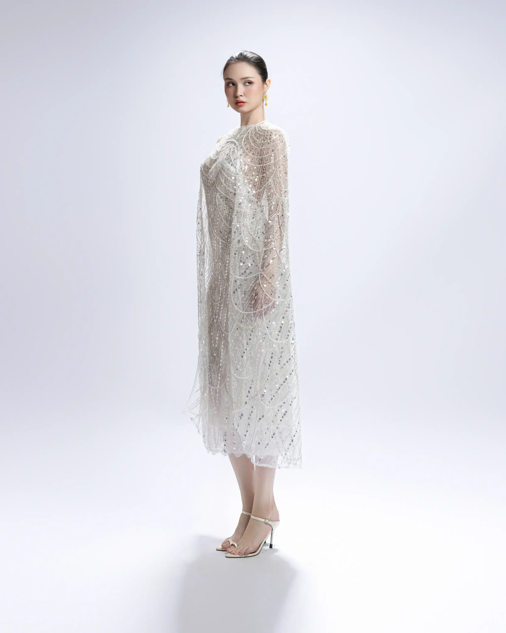 Sequin Midi Cape Dress