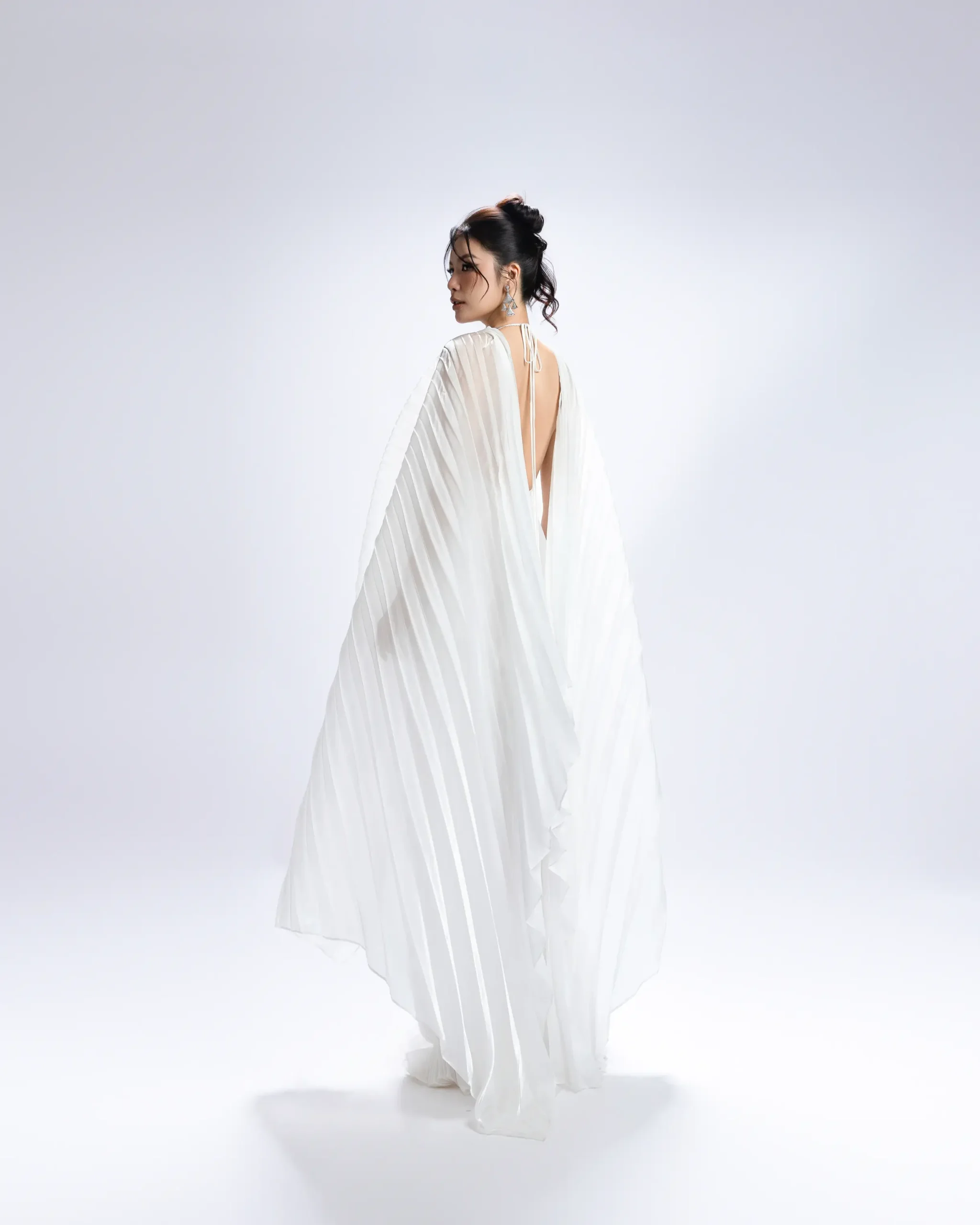 Deep V-Neck Pleated Maxi Dress