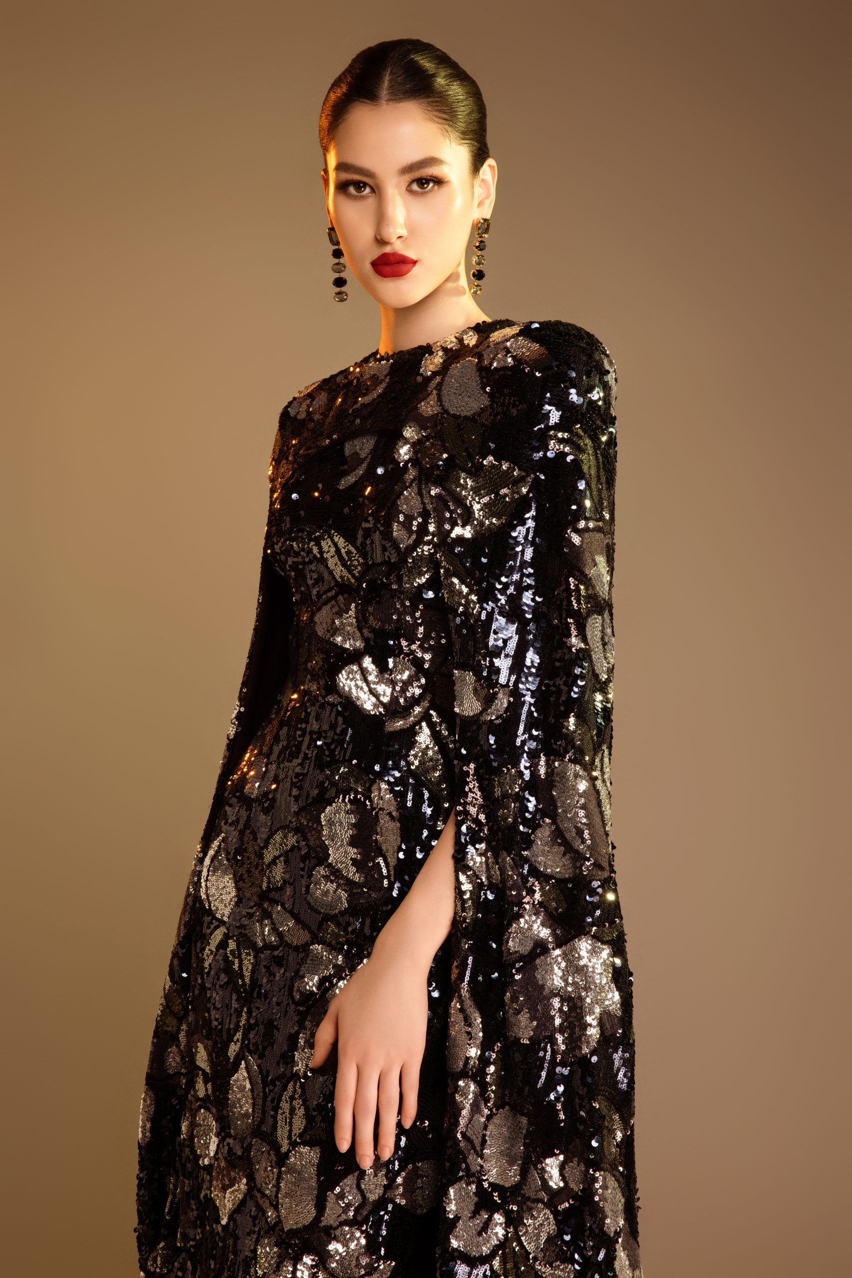 Midi Sequin Dress With Cape