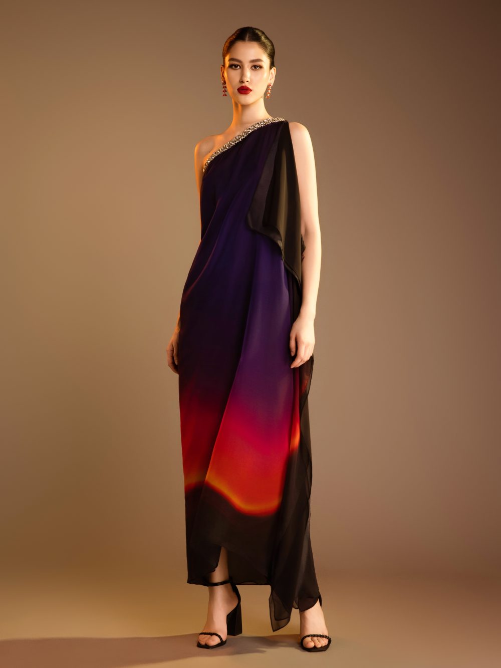 Beaded One-Shoulder Maxi Dress