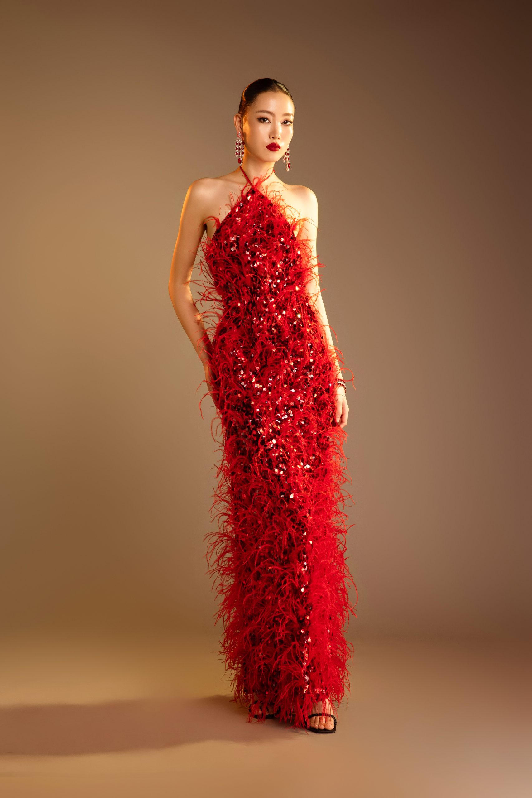 Sequin Feather Bodycon Maxi Dress