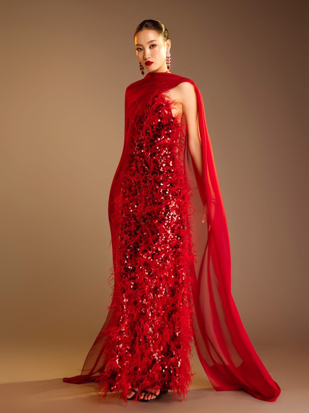 Sequin Feather Bodycon Maxi Dress