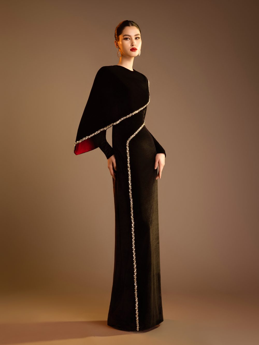 Gem Embellished Trim Cape Dress