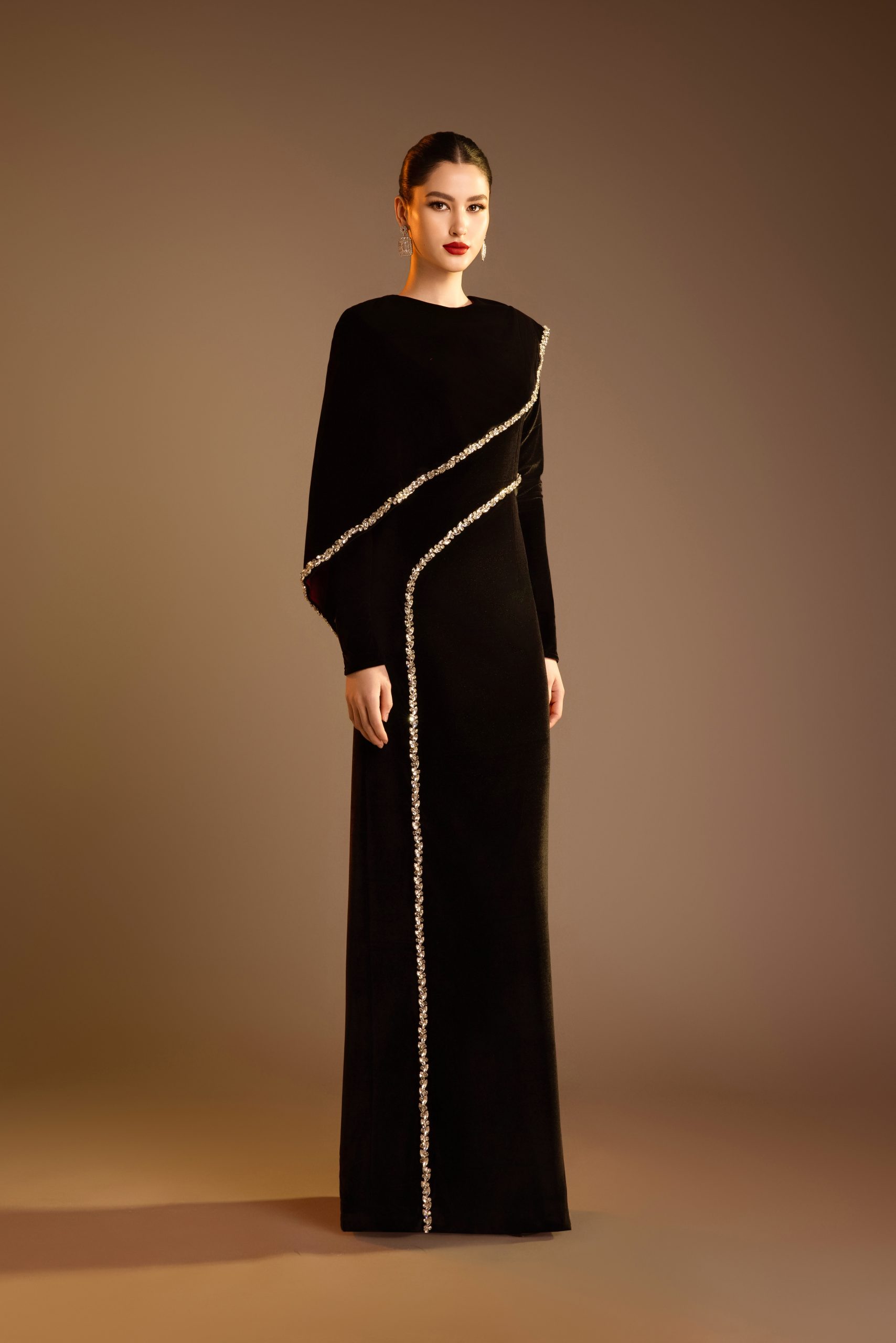 Gem Embellished Trim Cape Dress