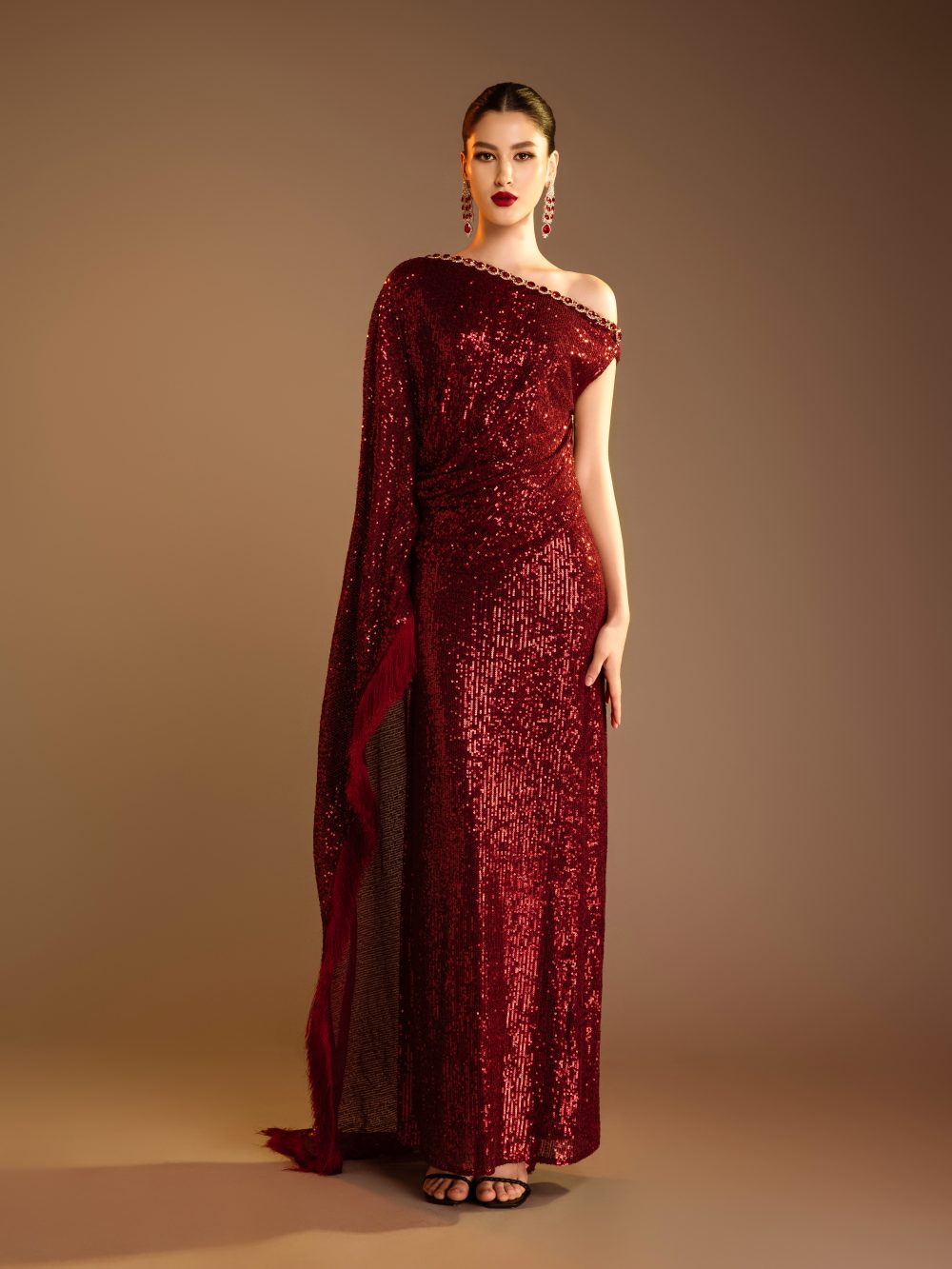 One Shoulder Draped Sequin Dress