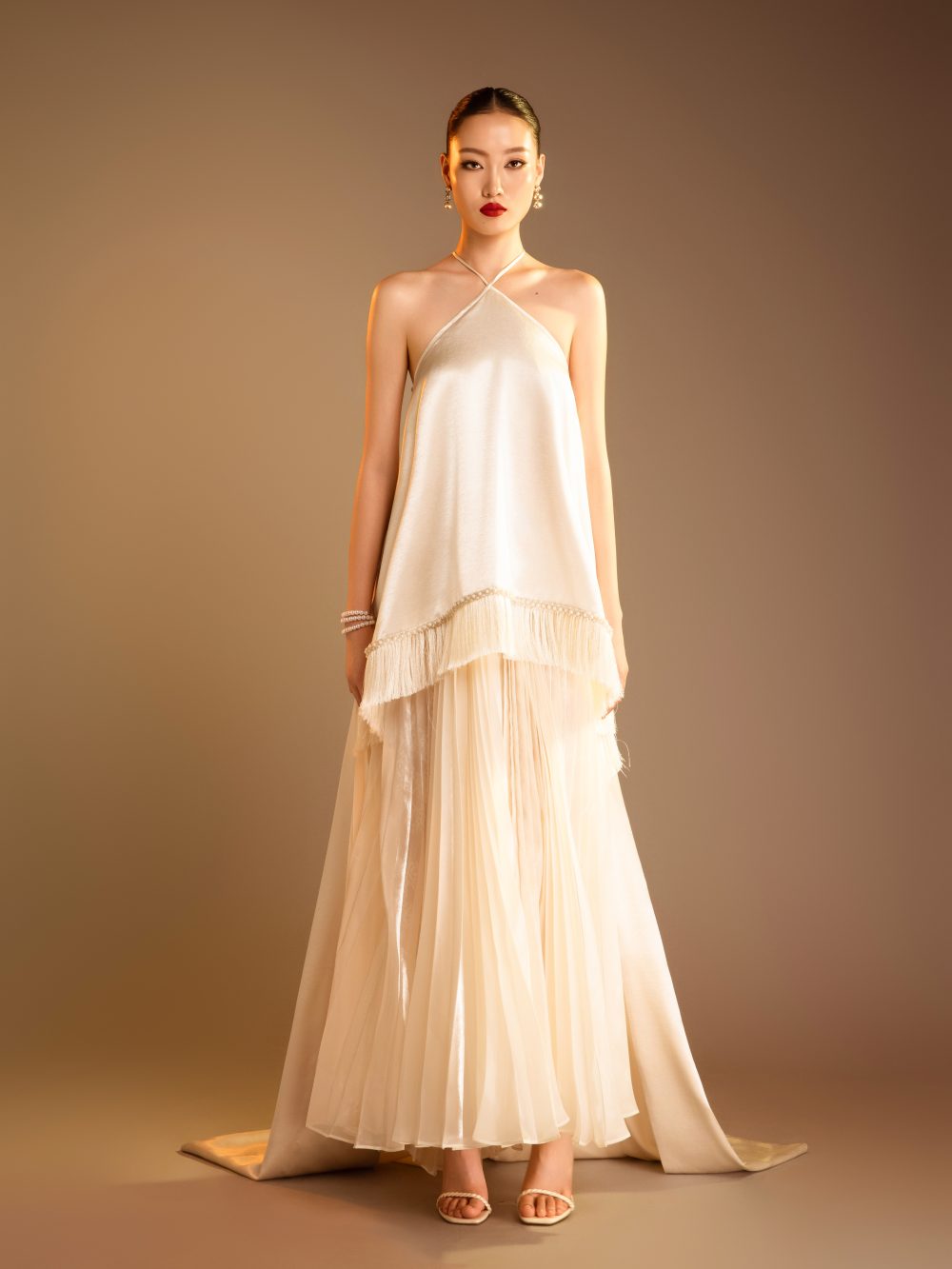 Halter Neck Pleated Maxi Dress