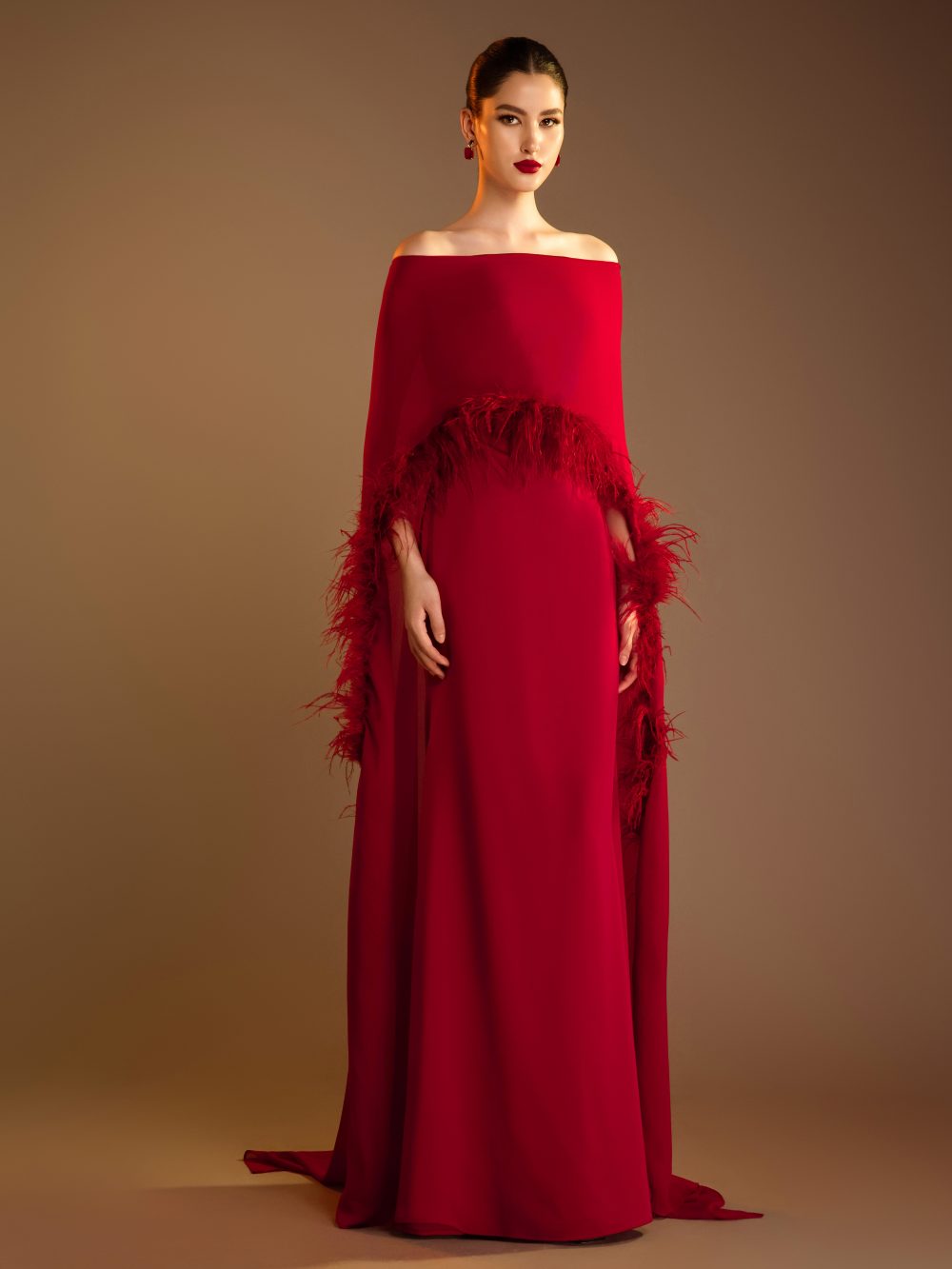 Ostrich Feather Trim Cape Dress