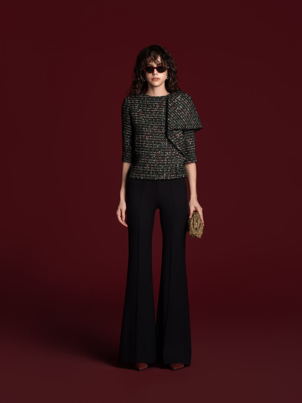 Multi-Tweed Capelet Top