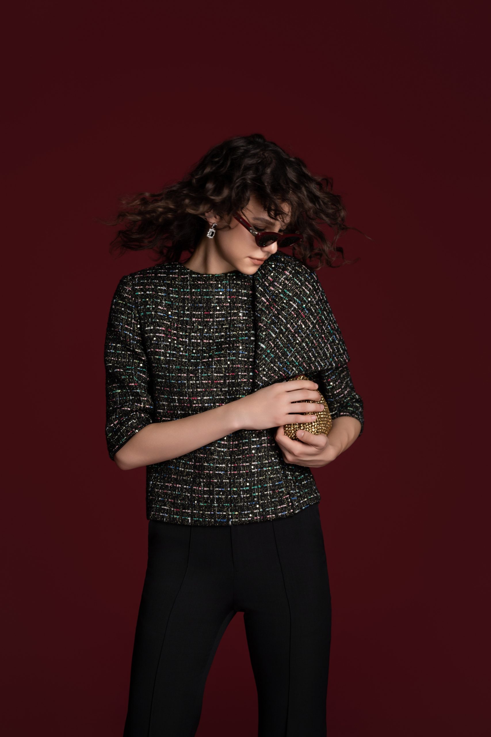 Multi-Tweed Capelet Top