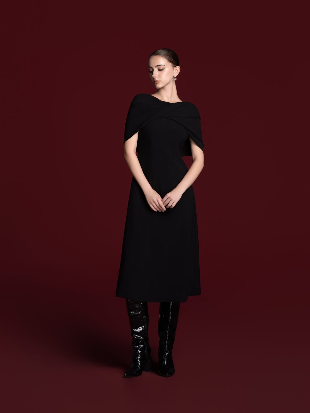 Sculptural Drape A-Line Dress