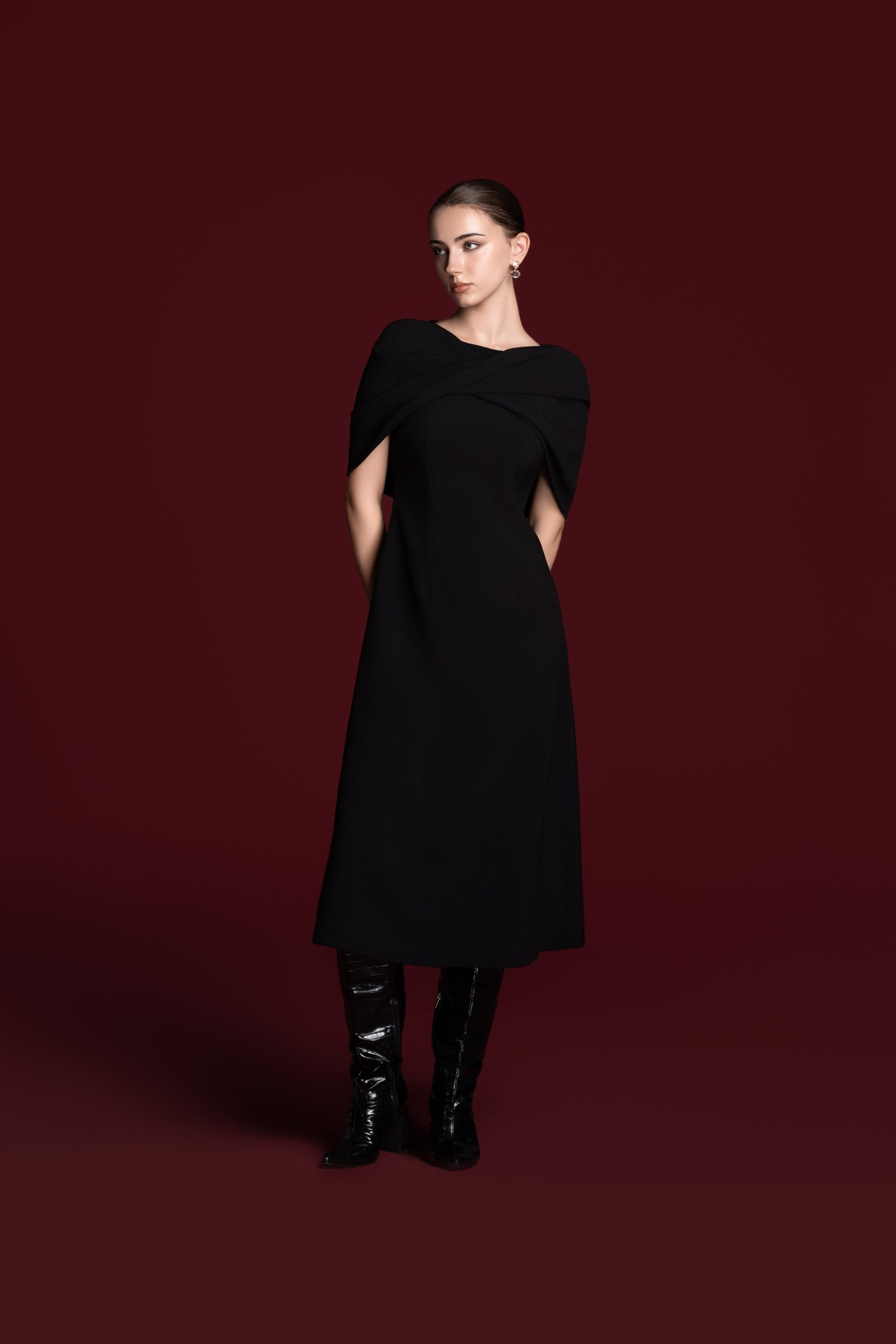 Sculptural Drape A-Line Dress