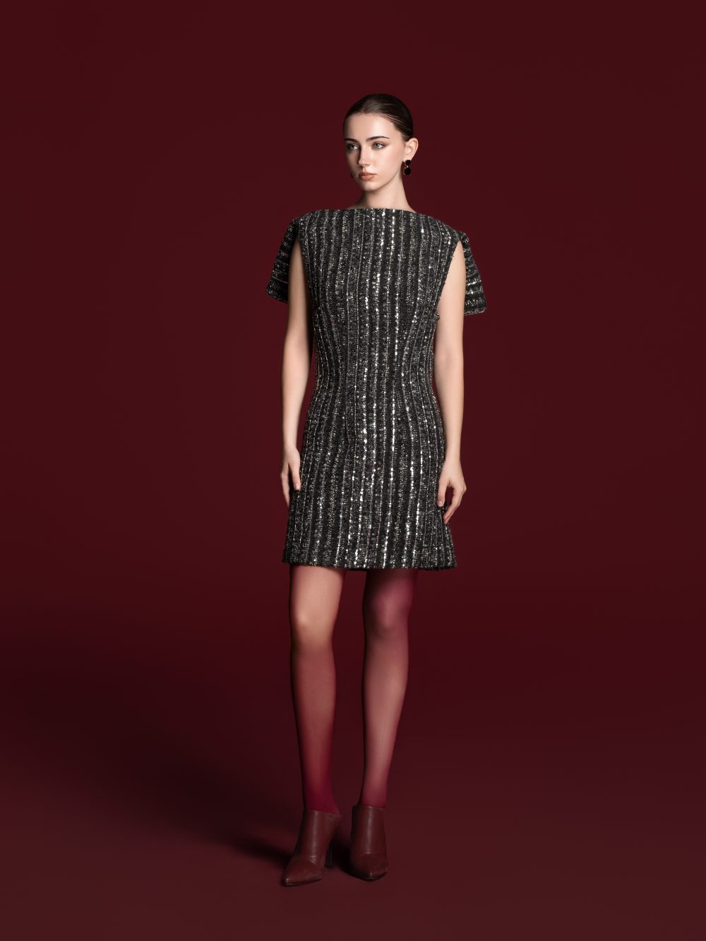 Sleeveless Metallic Tweed Dress