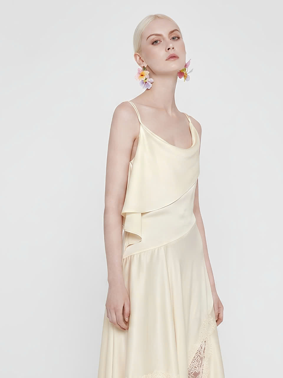 Cowl Neck with Lace Trim Handkerchief Dress