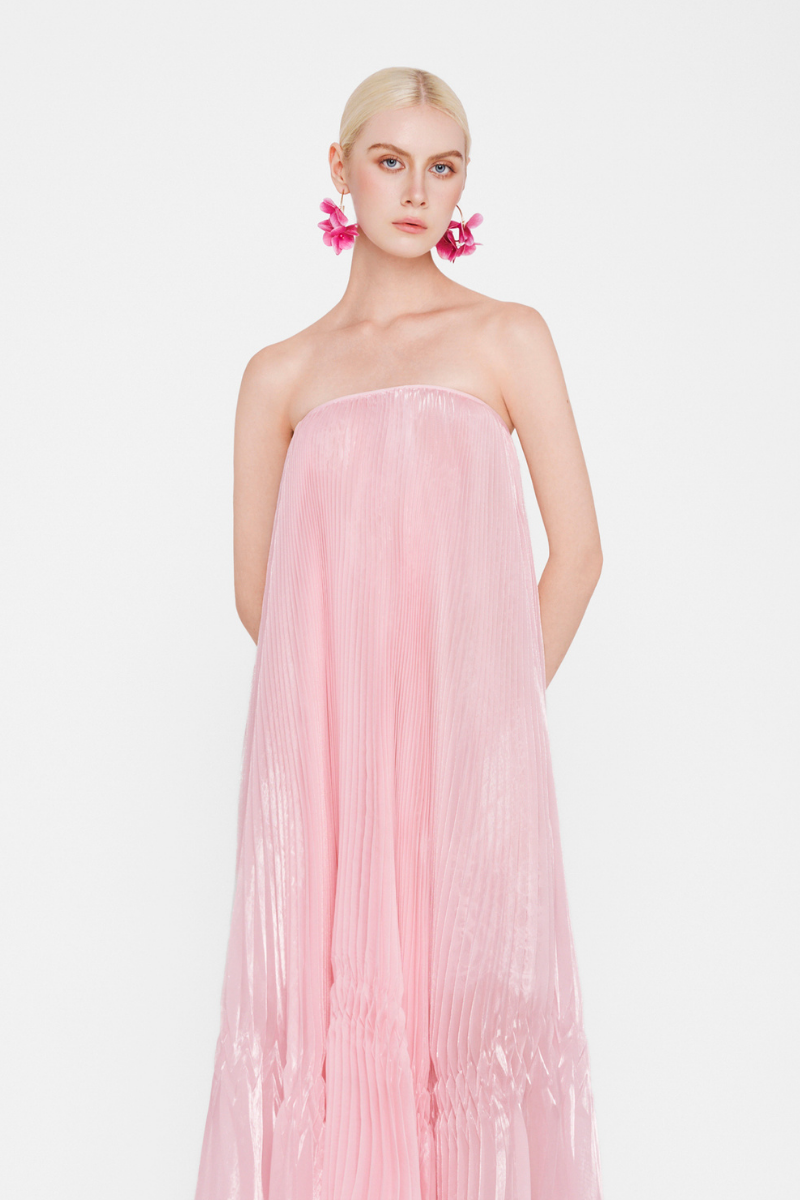 Strapless Pleated Maxi Dress