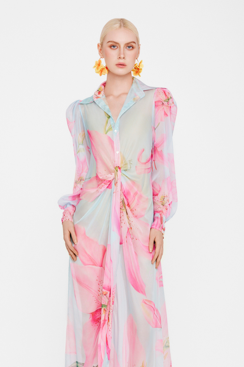 Original Print Maxi Organza Shirt Dress