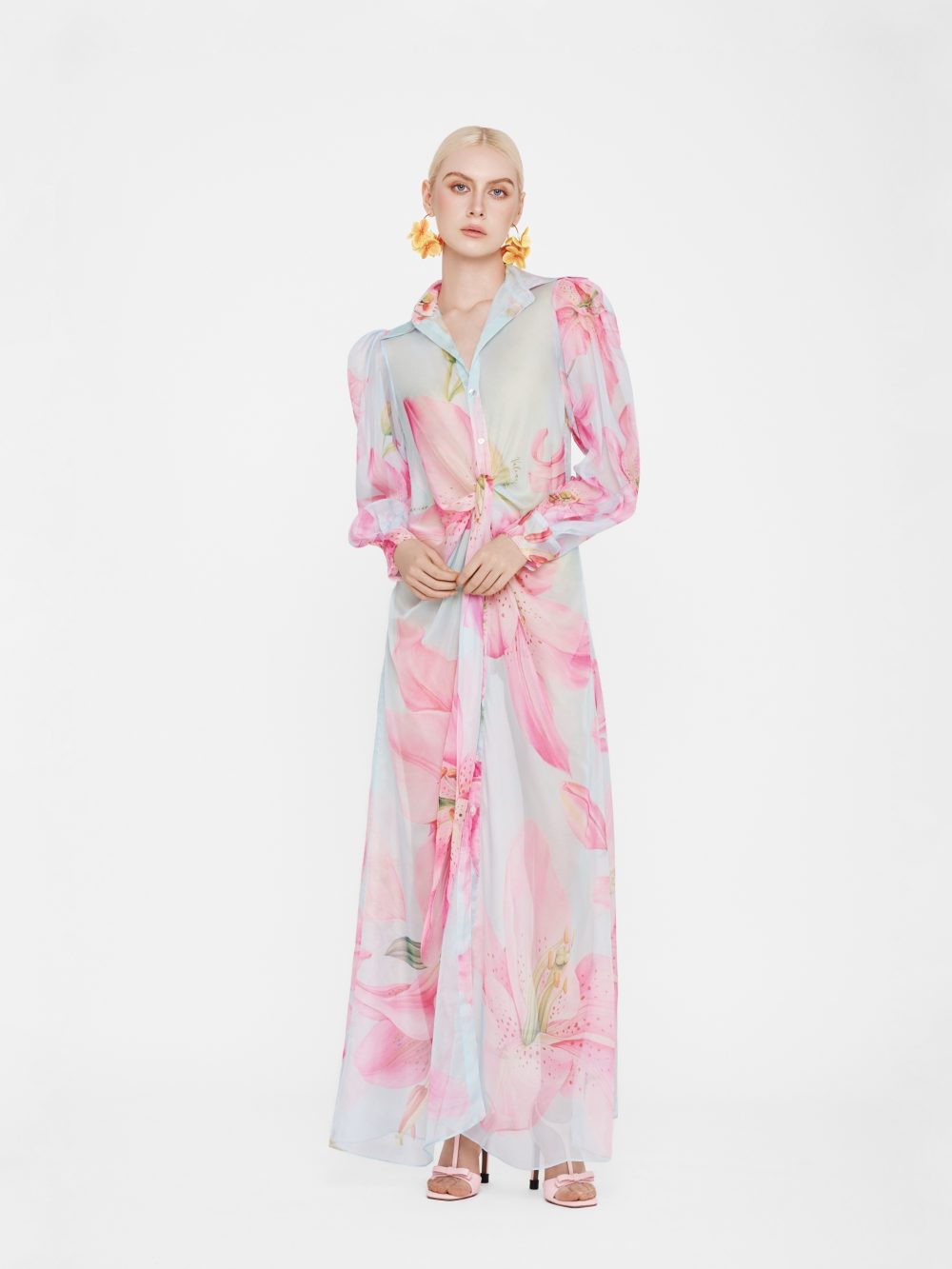 Original Print Maxi Organza Shirt Dress