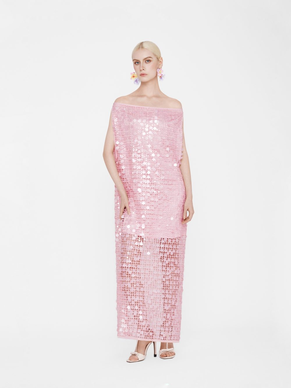Mermaid-Scale Sequin Mesh Maxi Dress
