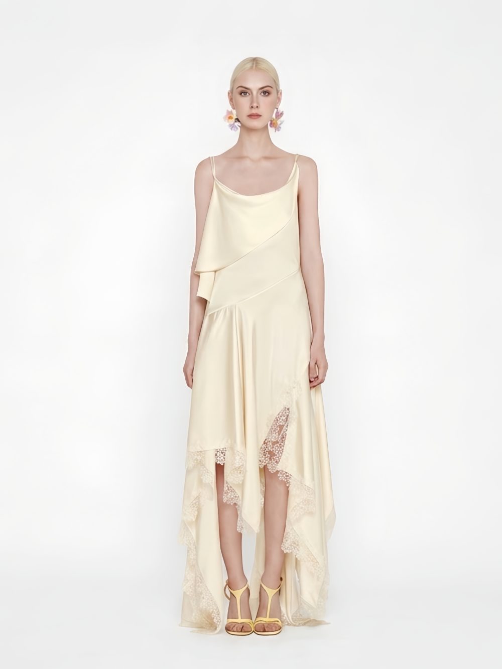 Cowl Neck with Lace Trim Handkerchief Dress
