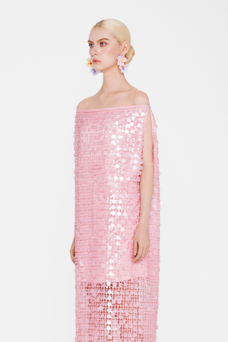 Mermaid-Scale Sequin Mesh Maxi Dress